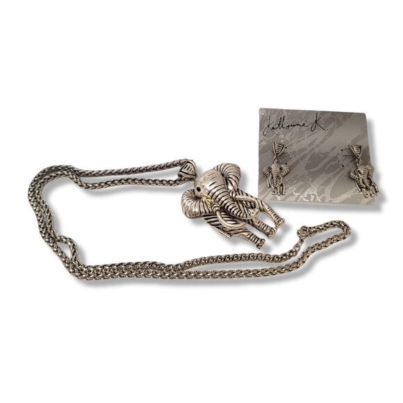 Vintage Black Crystal Sterling Silver Plate African Elephant Pendant Earring set - Picture 8 of 8